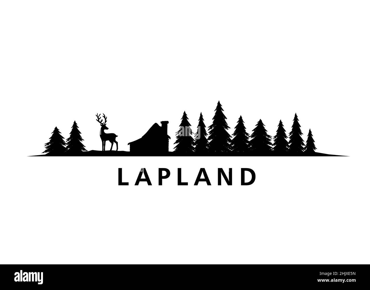 Lappland Landschaft Schwarz Vektorgrafik Stock Vektor
