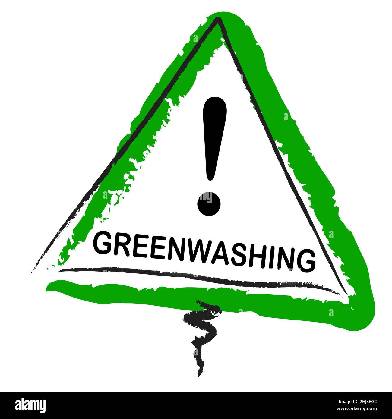 Grünwäsche und isoliertes grünes Warnschild vor weißem Hintergrund Stockfoto