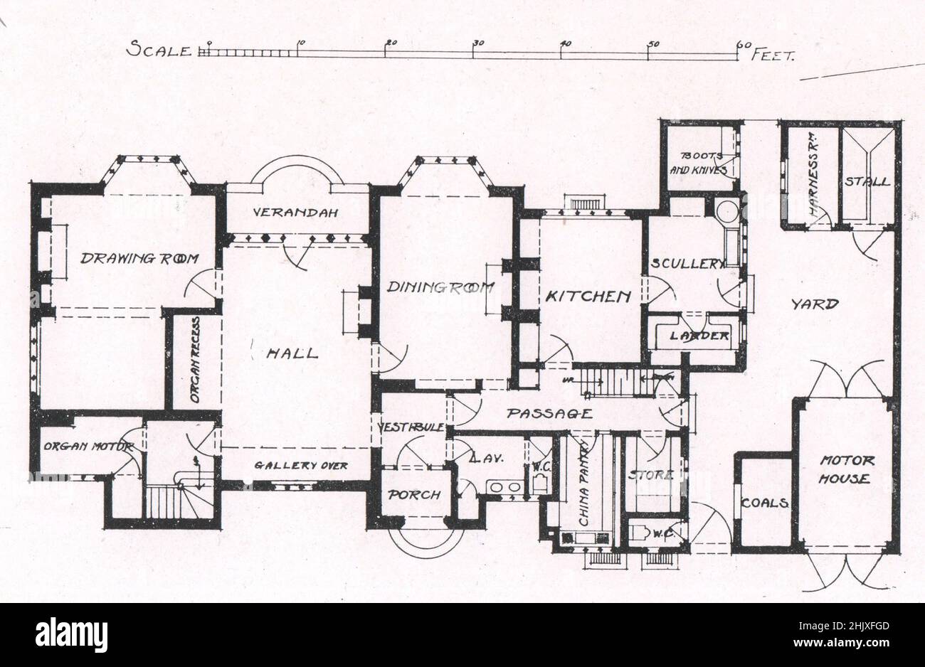 Die Halle : Grundrissplan. Warwickshire. The Hurst, Moseley, Birmingham. - Entworfen von Herrn W. H. Bidlake (1922) Stockfoto