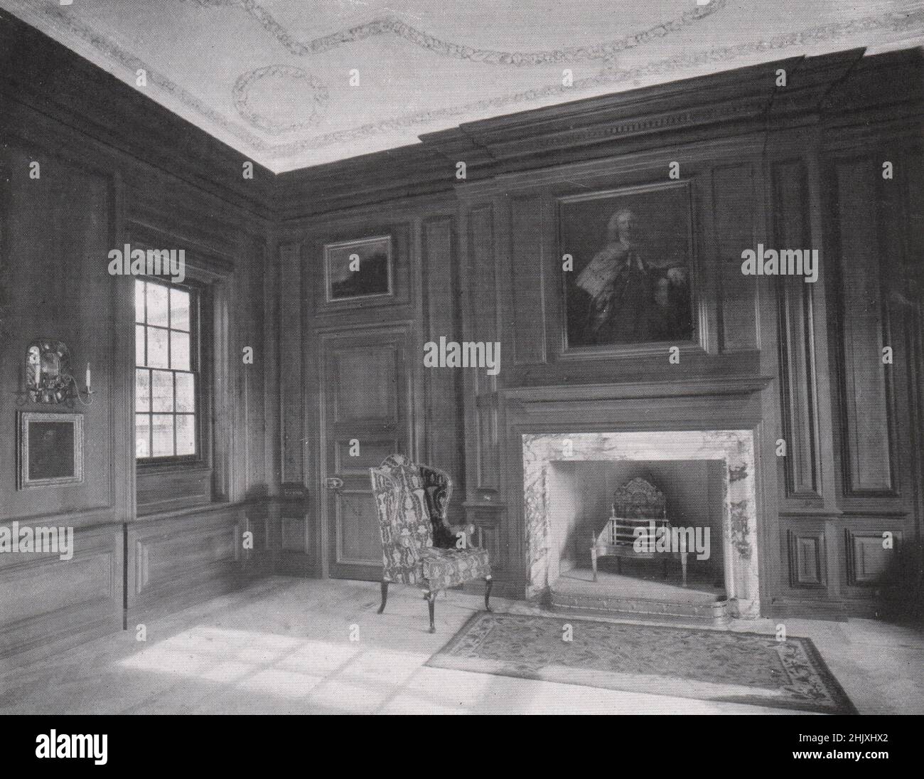 Bicton Hall, Devon - Detail des Billardraums. Walter J. Tapper, Architekt (1908) Stockfoto