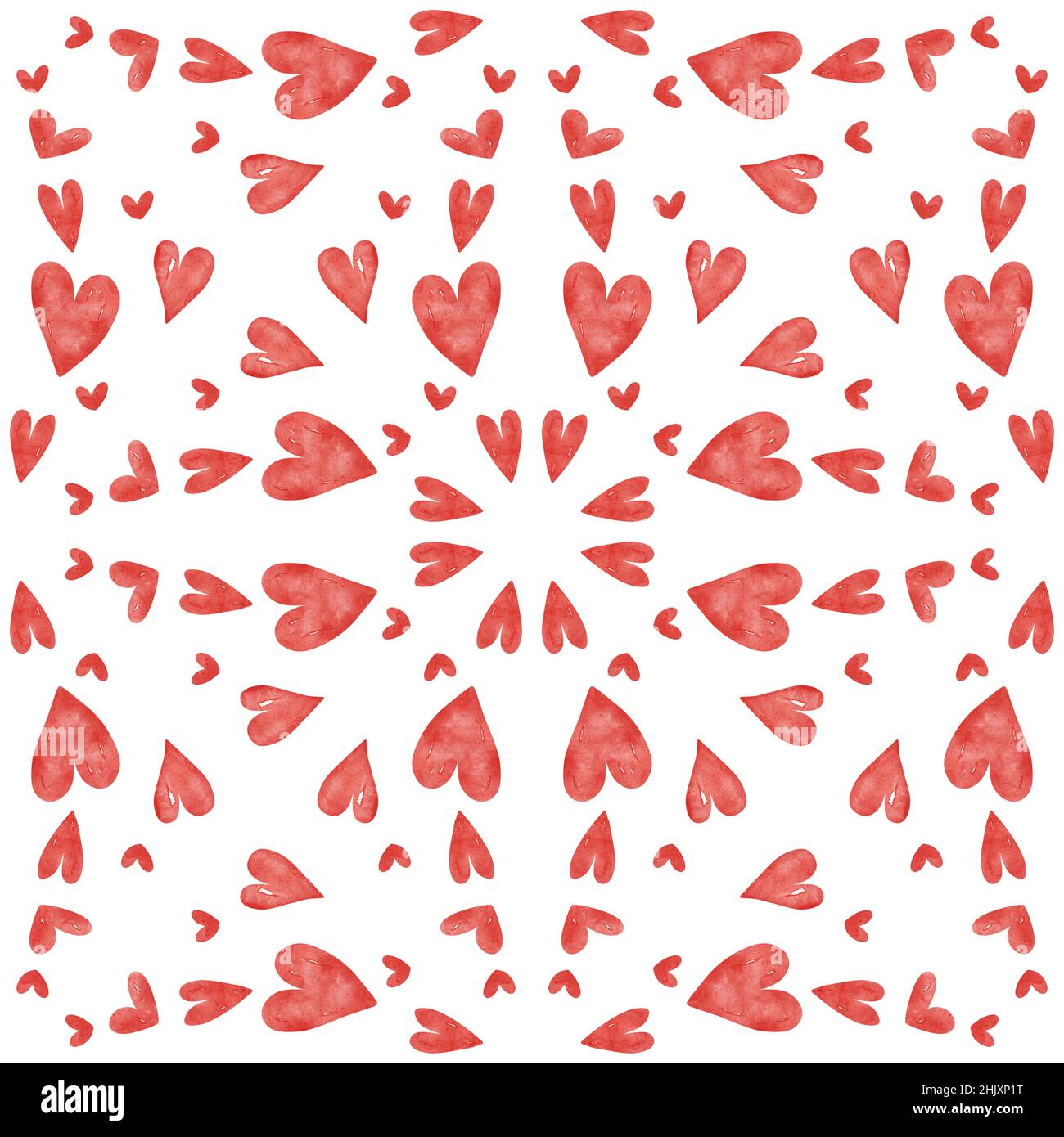 Nahtloses Muster mit roten Aquarellherzen Stockfoto