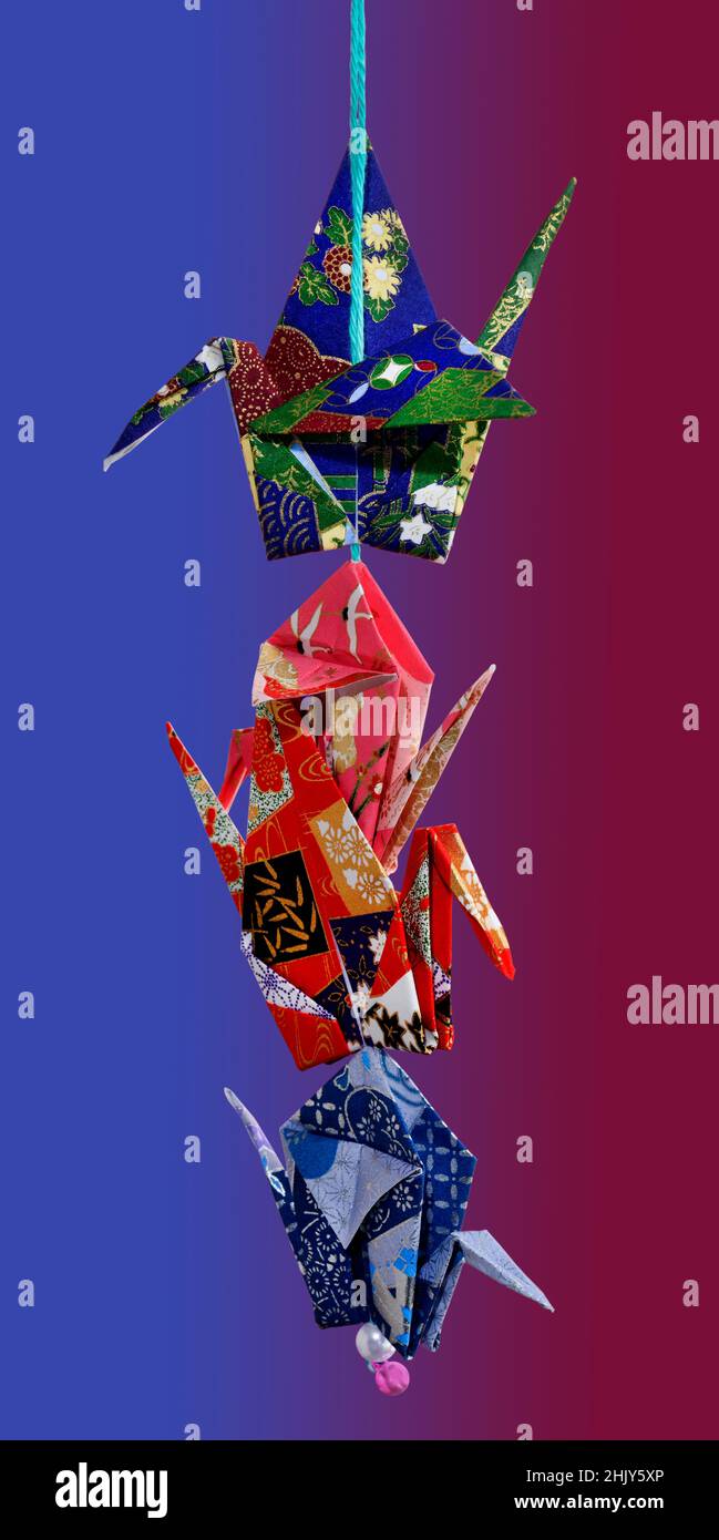 Origami Kranich Vögel Stockfoto