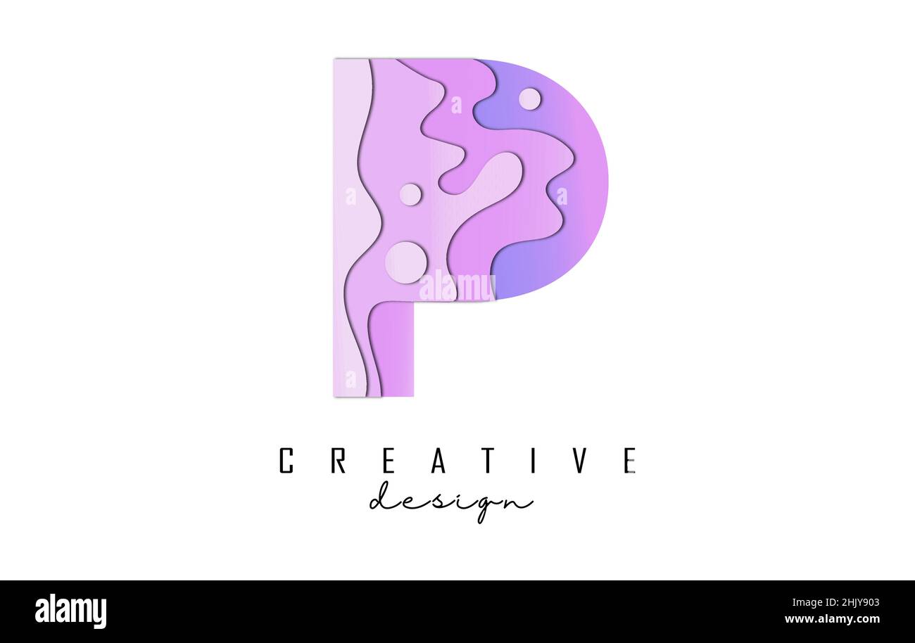 Buchstabe P Logo mit Pop Art und Papierschnitt-Effekt. Geometrische Vektordarstellung mit Verlaufsfarben. Stock Vektor