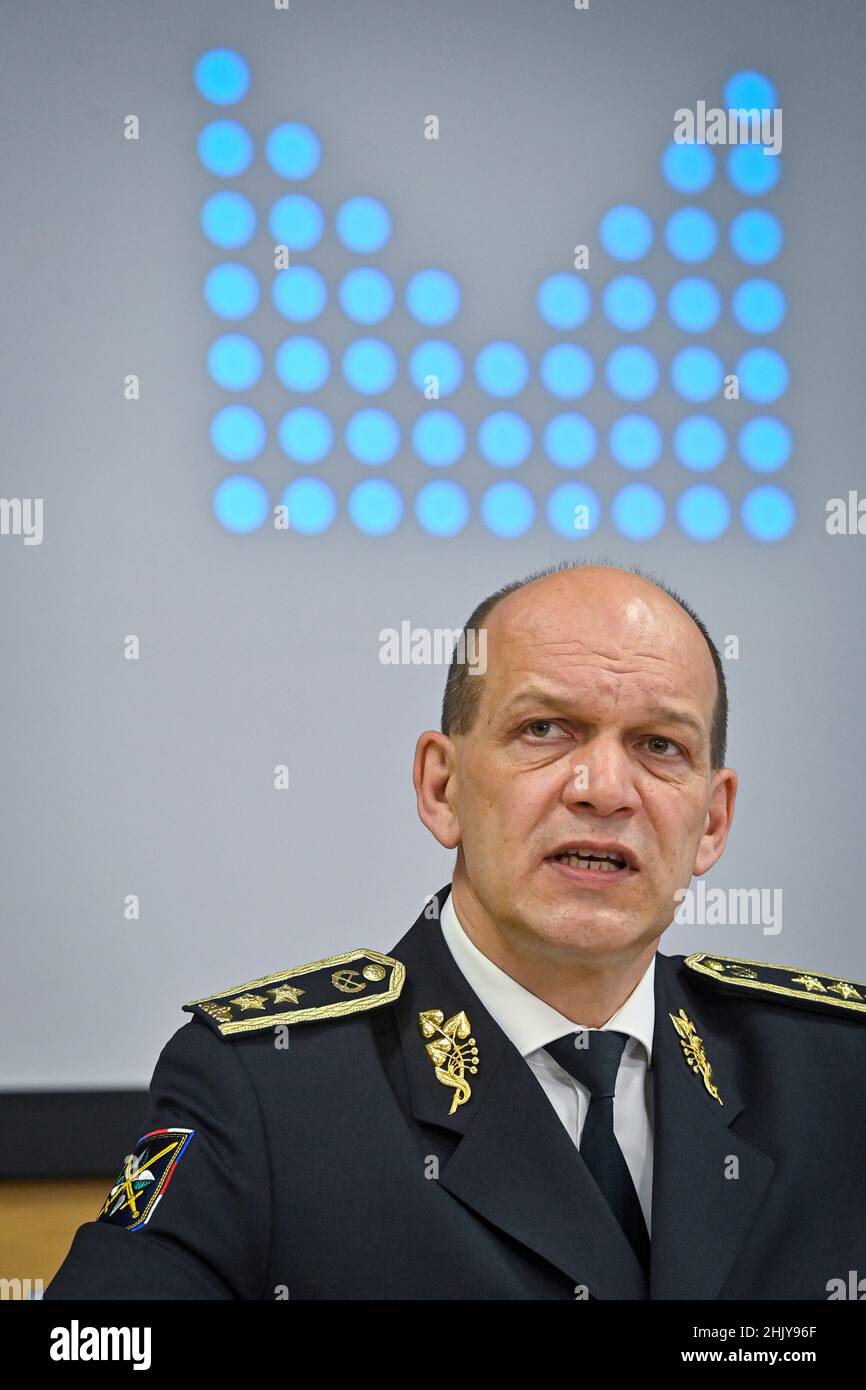 Der künftige tschechische Polizeipräsident Martin Vondrasek spricht während der Pressekonferenz über die Ergebnisse der Ausschreibung für den Posten des Polizeipräsidenten am 1. Februar 2022 in Prag, Tschechische Republik. (CTK Photo/Vit Simanek) Stockfoto