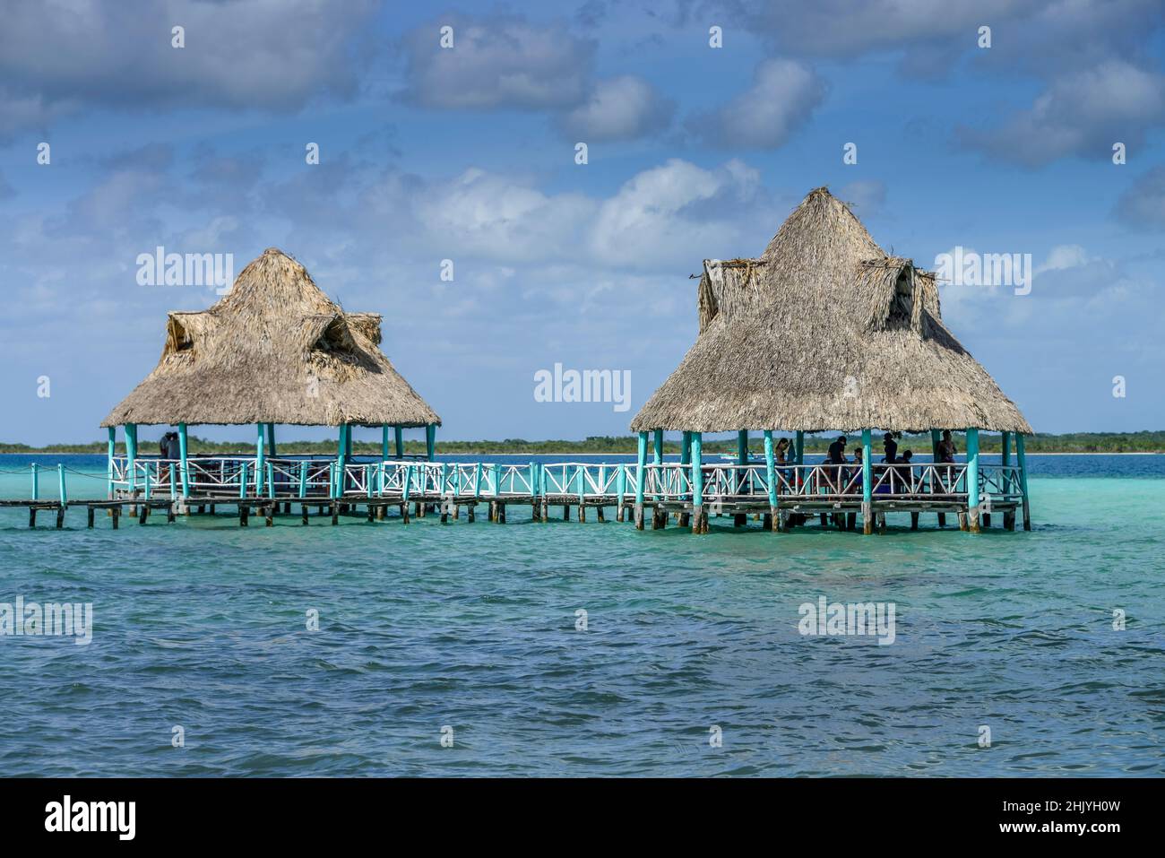 Bootsanleger, Stege, Laguna de Bacalar, Quintana Roo, Mexiko Stockfoto