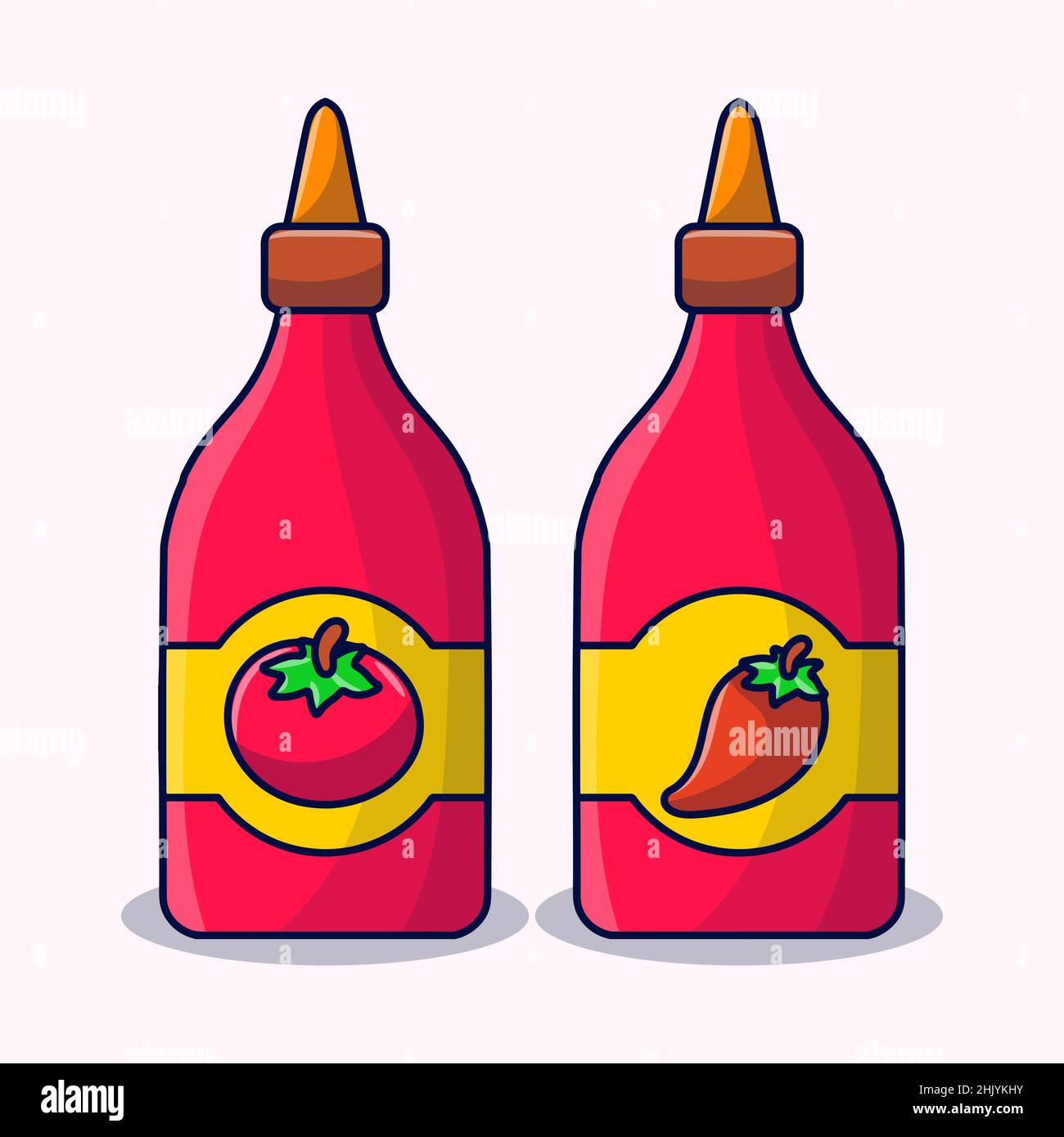 Abbildung mit Tomaten- und Chilisauce und farbigem, handgezeichneten Doodle-Stil Stock Vektor