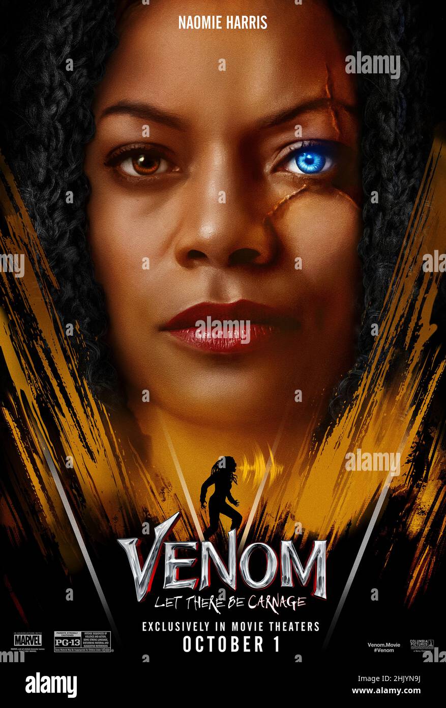 Venom: Let There Be Carnage (2021) unter der Regie von Andy Serkis mit Woody Harrelson, Tom Hardy und Michelle Williams. Venom kehrt in dieser mit Spannung erwarteten Fortsetzung zurück, um sich dem Bösewicht Carnage zu stellen. Stockfoto