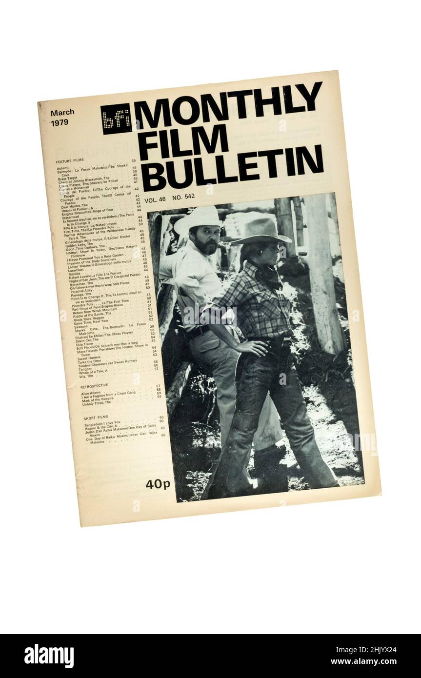 Eine Kopie des BFI Monthly Film Bulletin vom März 1979 mit Alan J. L. Pakula & Jane Fonda während der Dreharbeiten zu Comes a Horseman auf dem Cover. Stockfoto