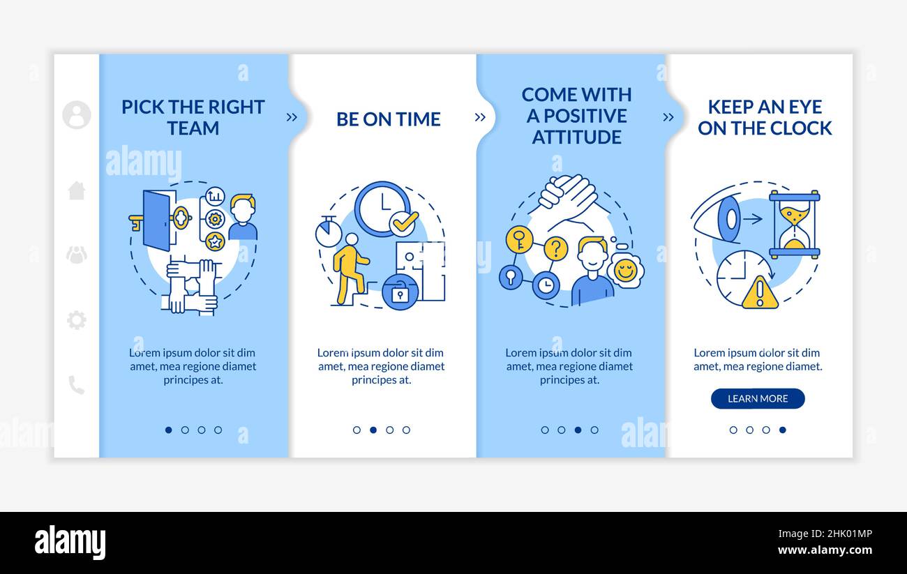 Flucht Raum gewinnende Methoden blau und weiß Onboarding Vorlage Stock Vektor