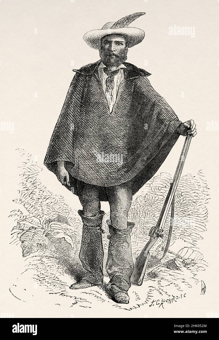 Porträt eines Trackers, Südperu. Südamerika. Alte, 19th. Jahrhundert gravierte Illustration von der Reise durch Südamerika von Paul Marcoy, Le Tour du Monde 1870 Stockfoto