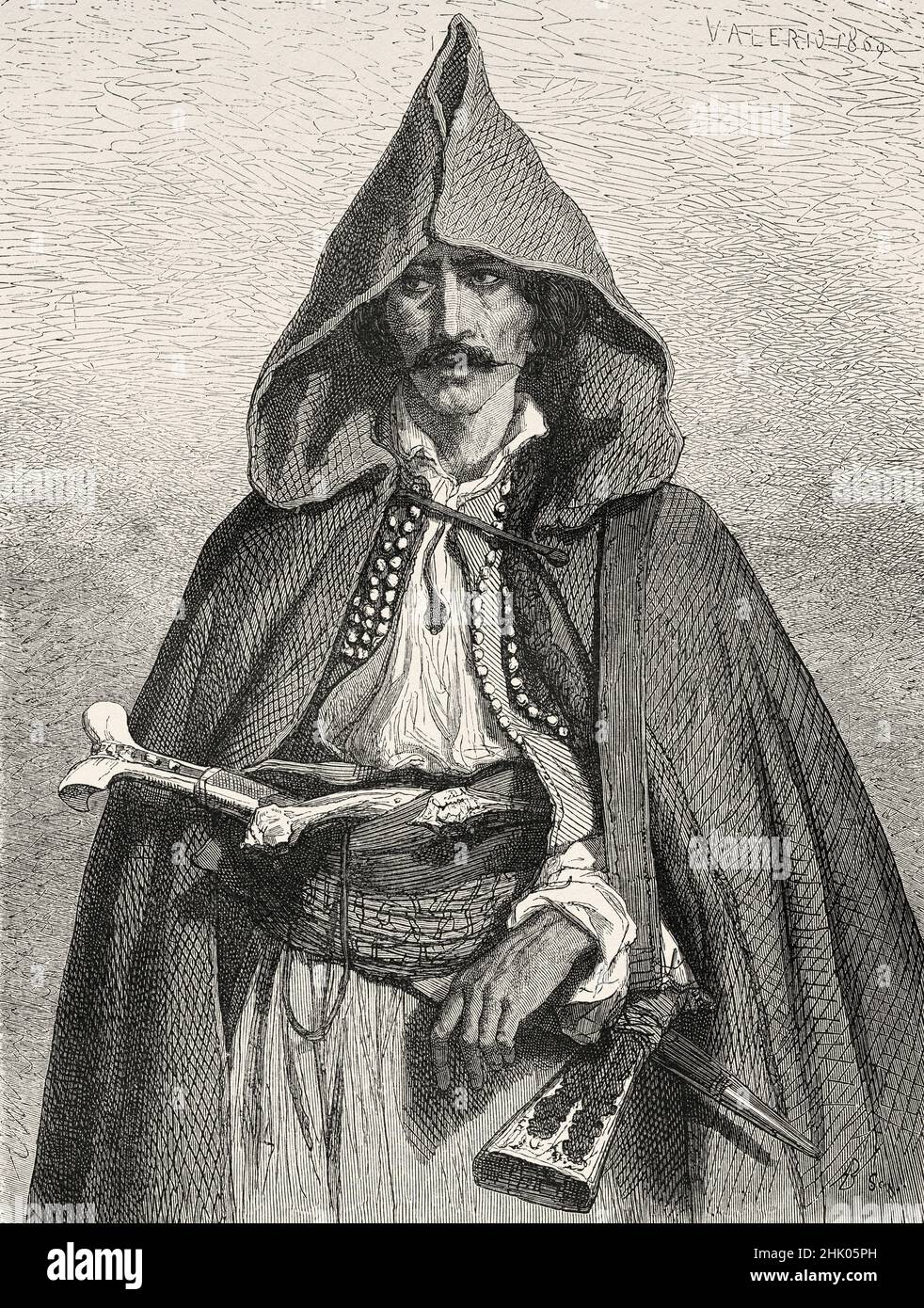 Ein Soldat aus Serres, bosnische Militärgrenze, Kroatien, Europa. Alte, gravierte Illustration aus dem 19th. Jahrhundert von der Reise zu den Südslawen von Georges Perrot, Le Tour du Monde 1870 Stockfoto