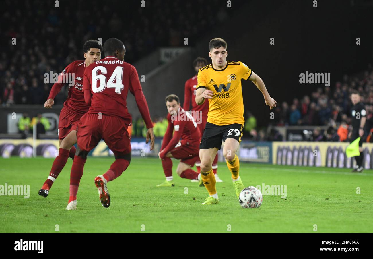 Wölfe Fußballspieler Ruben Vinagre. Wolverhampton Wanderers gegen Liverpool im Molineux Stadium 07/01/2019 - FA Cup 3rd Runde Stockfoto