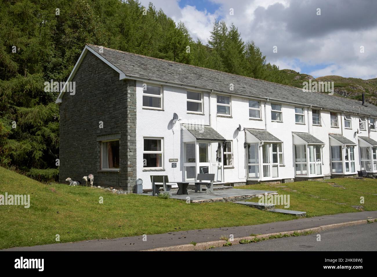 Reihenhäuser einige als Ferienwohnungen und Häuser außerhalb Chapel Stile langdale Valley, Lake District, cumbria, england, uk Stockfoto