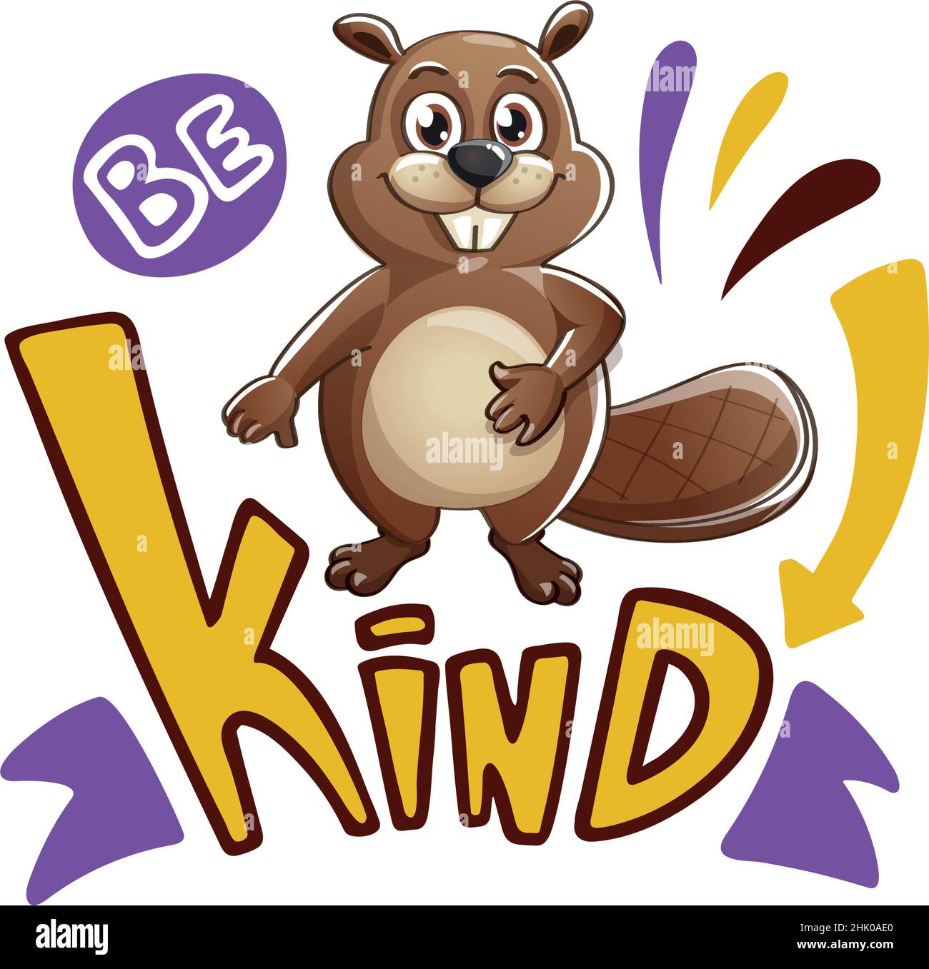 Seien Sie freundlich Zitat Vektor Biber Schriftzug für Kinder Stock Vektor