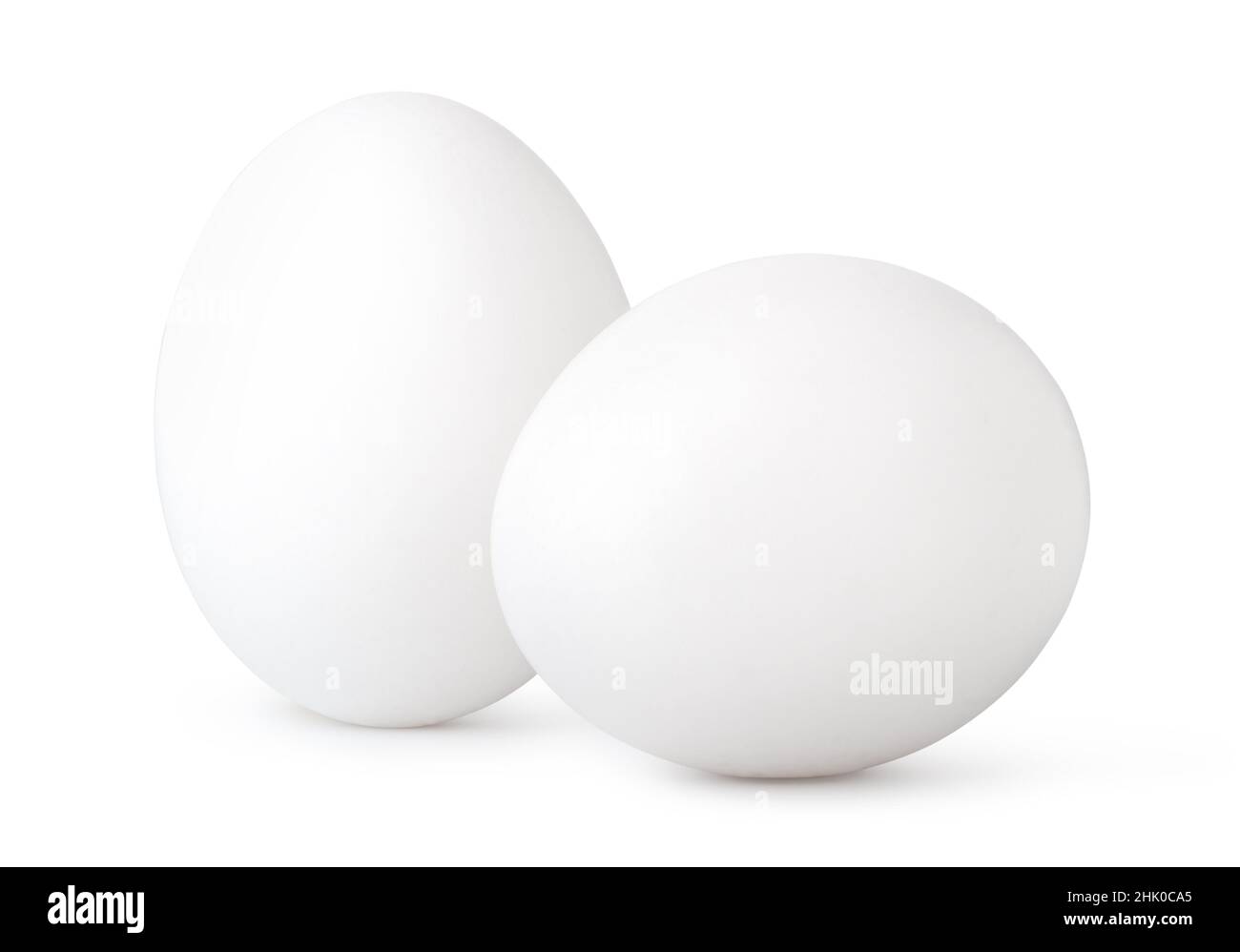 Zwei weiße Eier auf weißem Hintergrund isoliert. Stockfoto