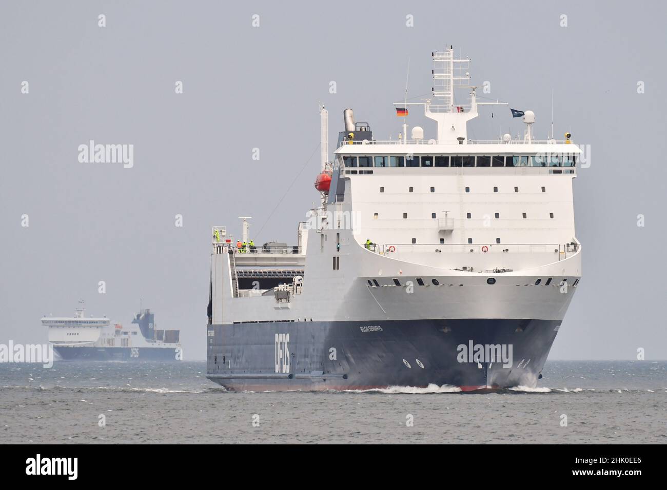 BELGIA SEAWAYS und ATHENE SEAWAYS gehen in den Hafen von Kiel ein Stockfoto