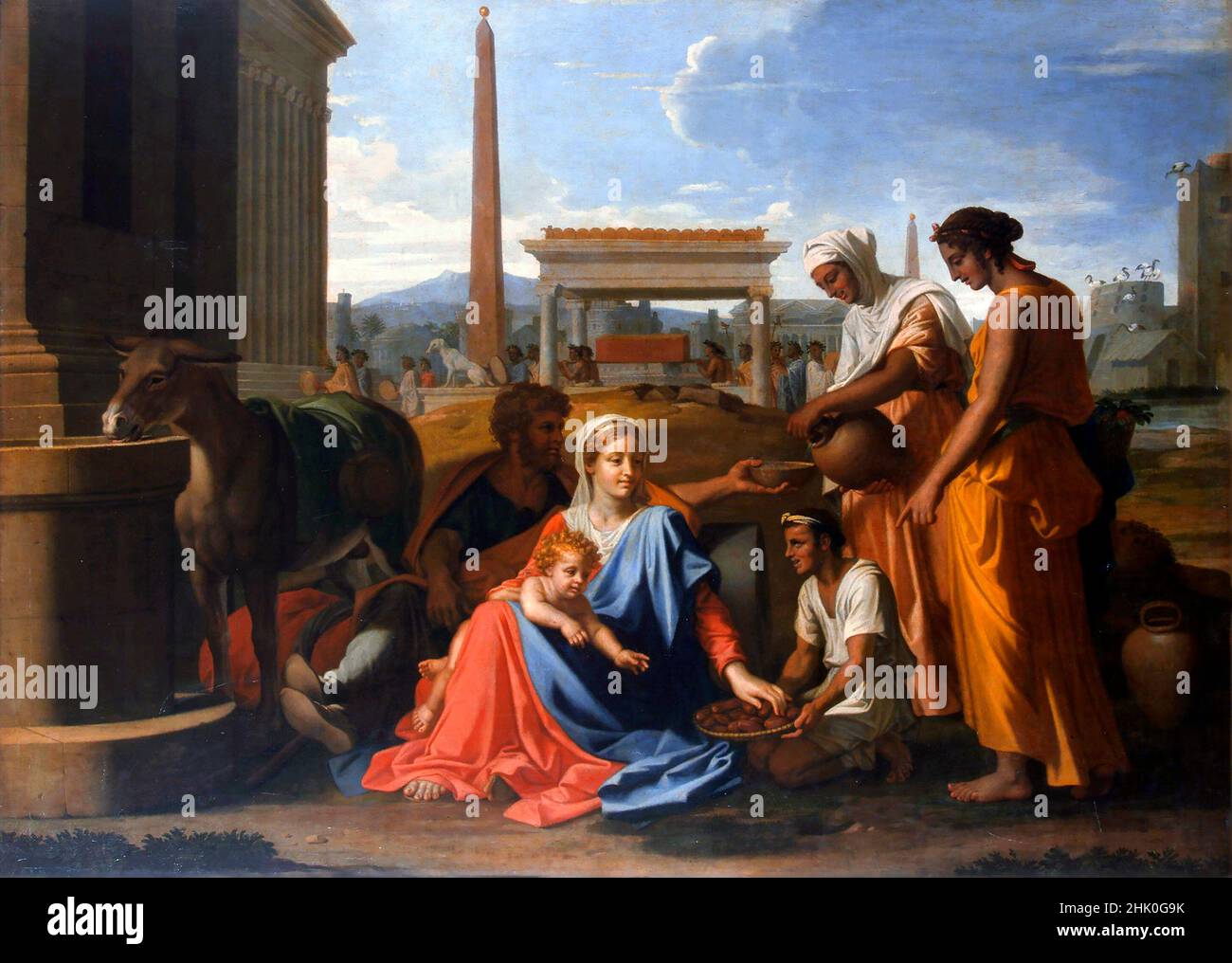 Die Heilige Familie in Ägypten von Nicolas Poussin, Öl auf Leinwand, 1655-57 Stockfoto