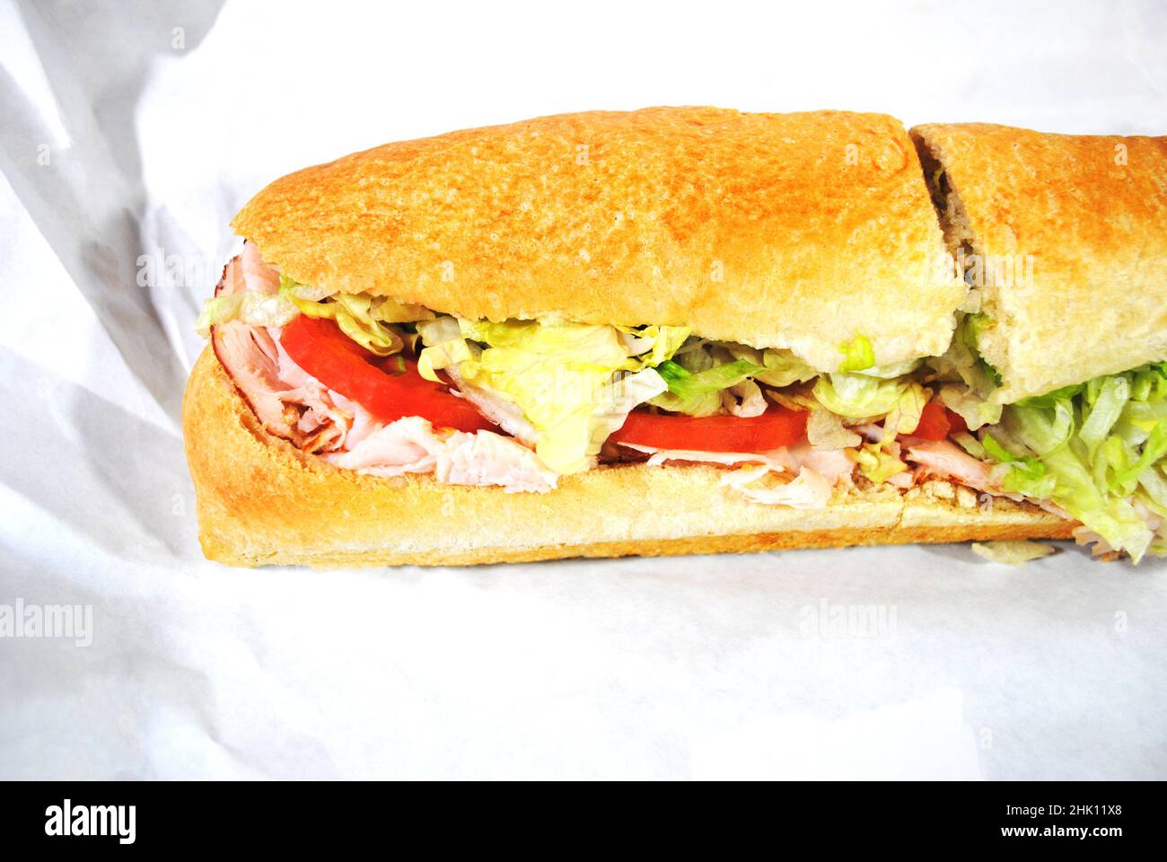 Nahaufnahme eines großen Turkey Hoagie Sub Sandwiches Stockfoto