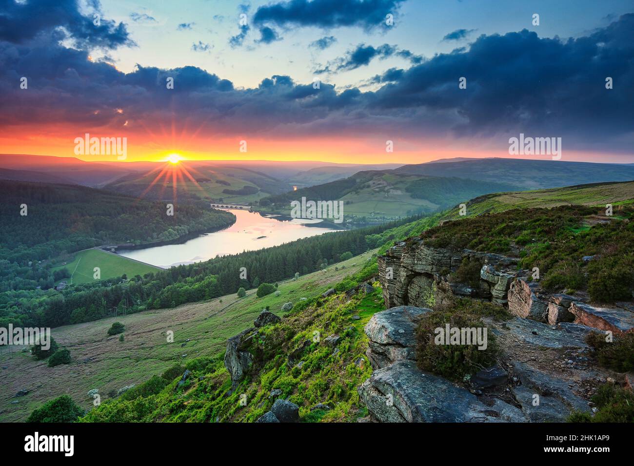 Bamford Edge im Sunset Peak District Stockfoto