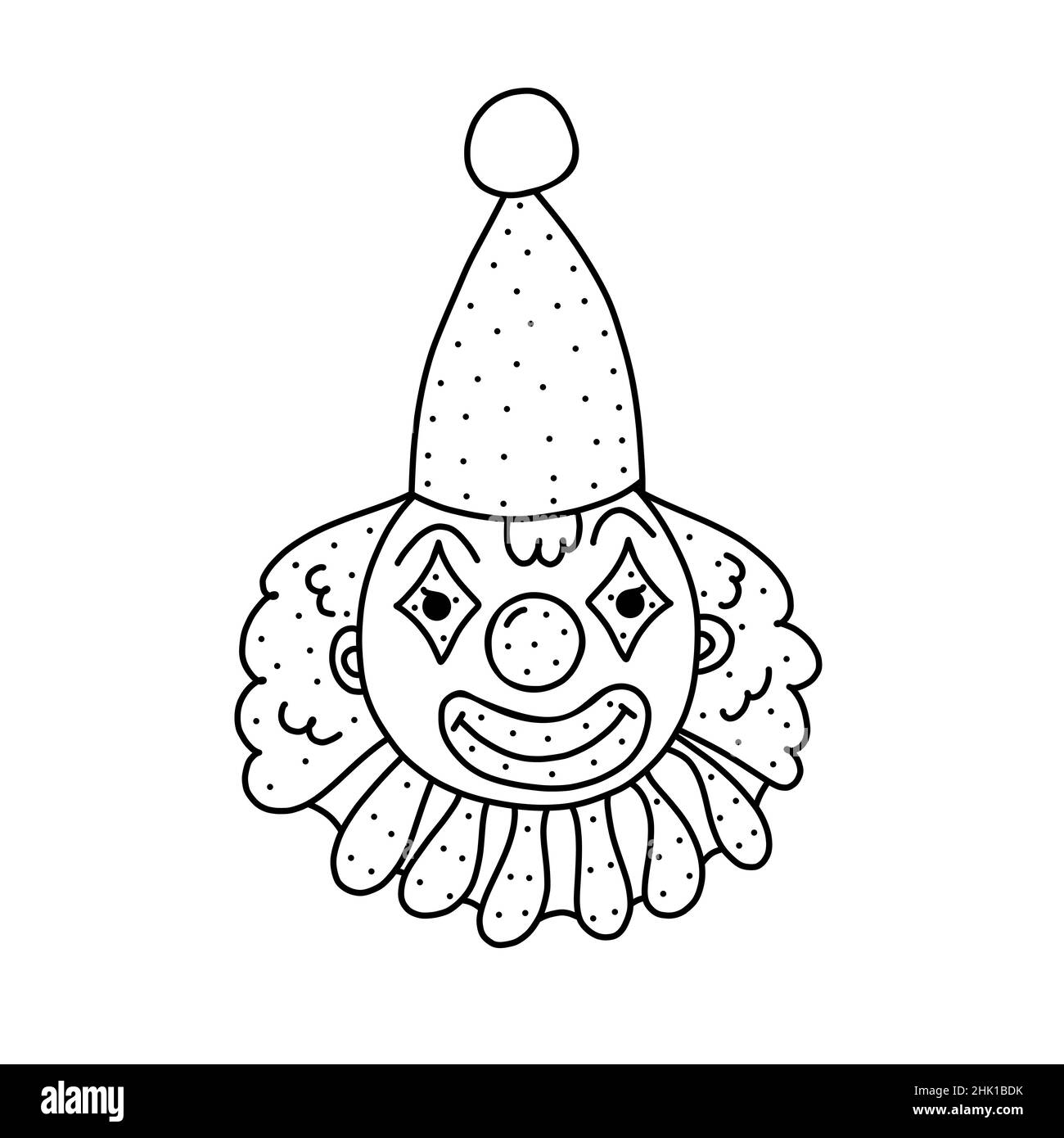 Handgezeichnete Vektordarstellung eines niedlichen Zirkus-Clowns im Doodle-Stil. Niedliche Illustration einer Clown-Ikone auf weißem Hintergrund Stock Vektor