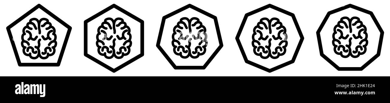 Gehirnsymbol in Polygonen mit unterschiedlicher Kantenanzahl. Intellekt oder Denken Zeichen Stock Vektor