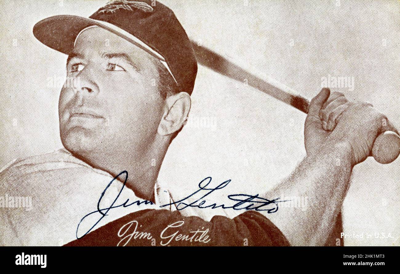 Baseballkarte von Jim Gentile aus der Zeit 1960s mit den Baltimore Orioles. Stockfoto