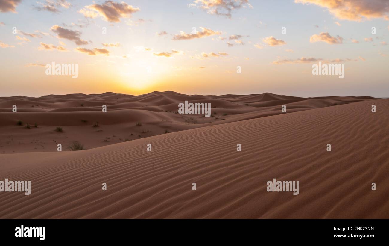 Lever de Soleil dans le désert de Merzouga, Maroc. Stockfoto