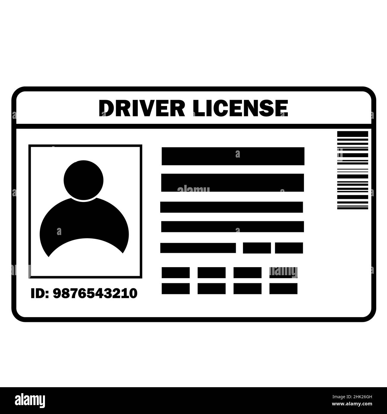 Symbol für den Führerschein auf weißem Hintergrund. ID Driver Card. Symbol für persönliche Daten. Flacher Stil. Stockfoto