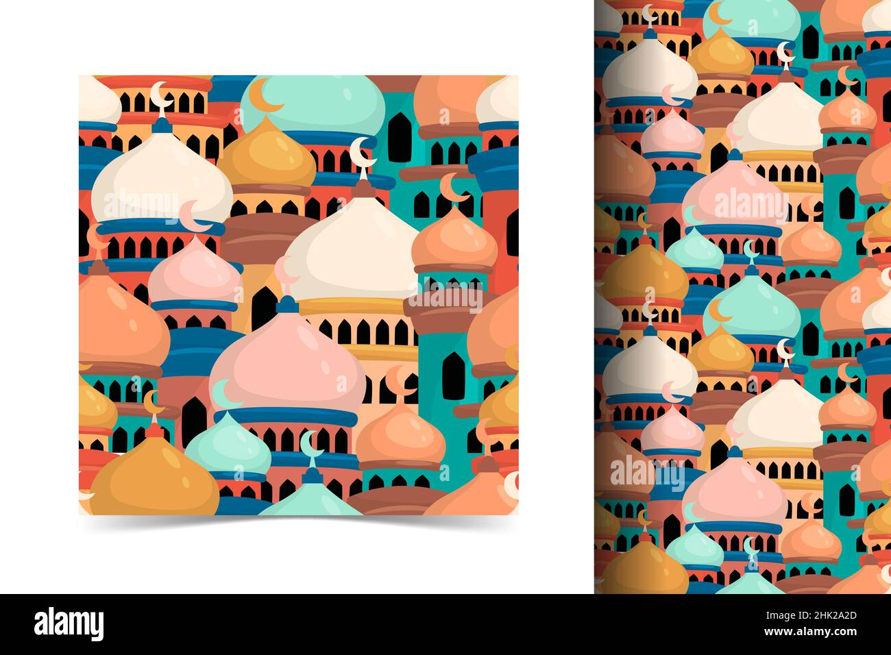 Minarett islamic Nahtloses Muster in flacher Form Stock Vektor