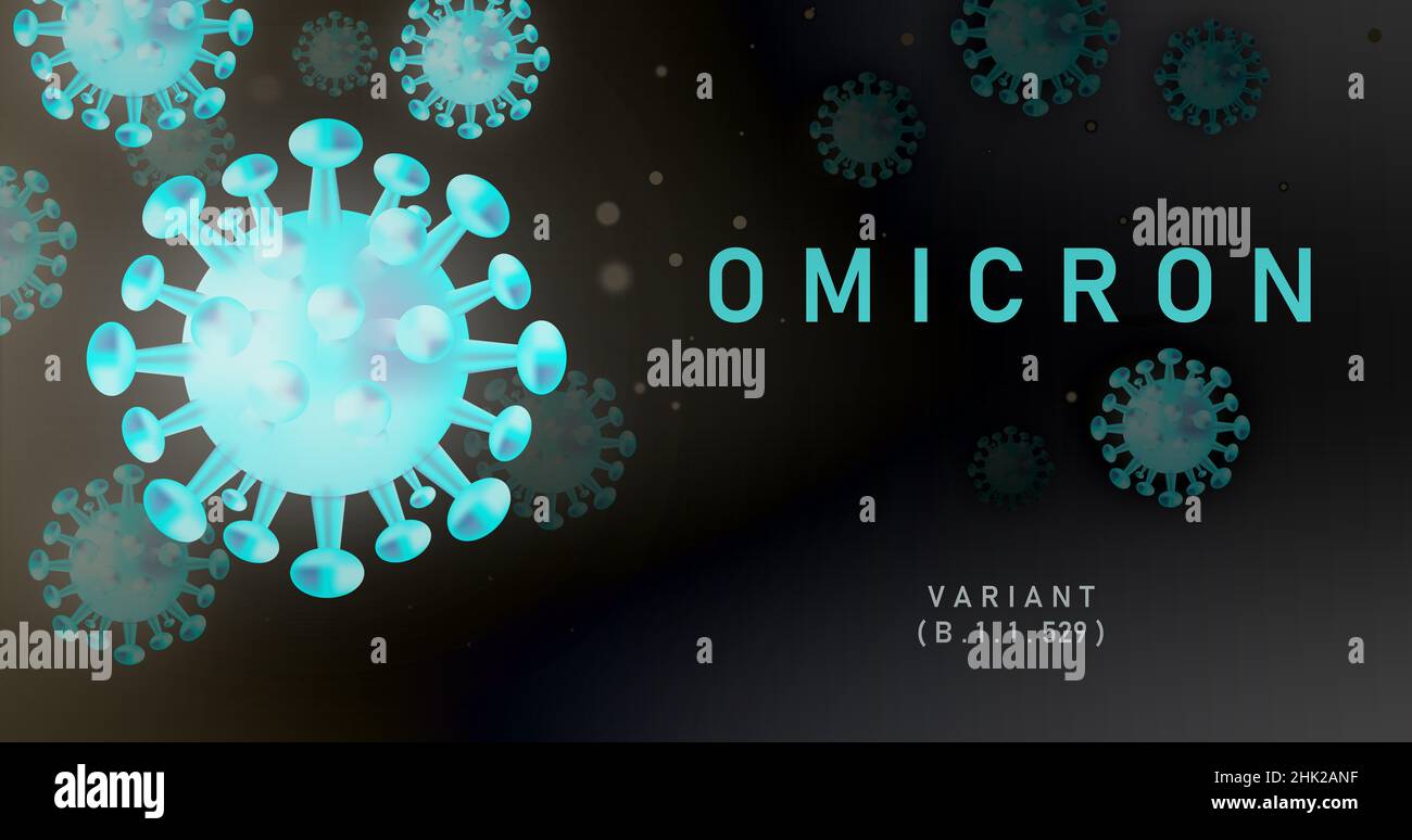 Omicron, eine Art Coronavirus. Omicron-Strain SARS-CoV-2 Stockfoto