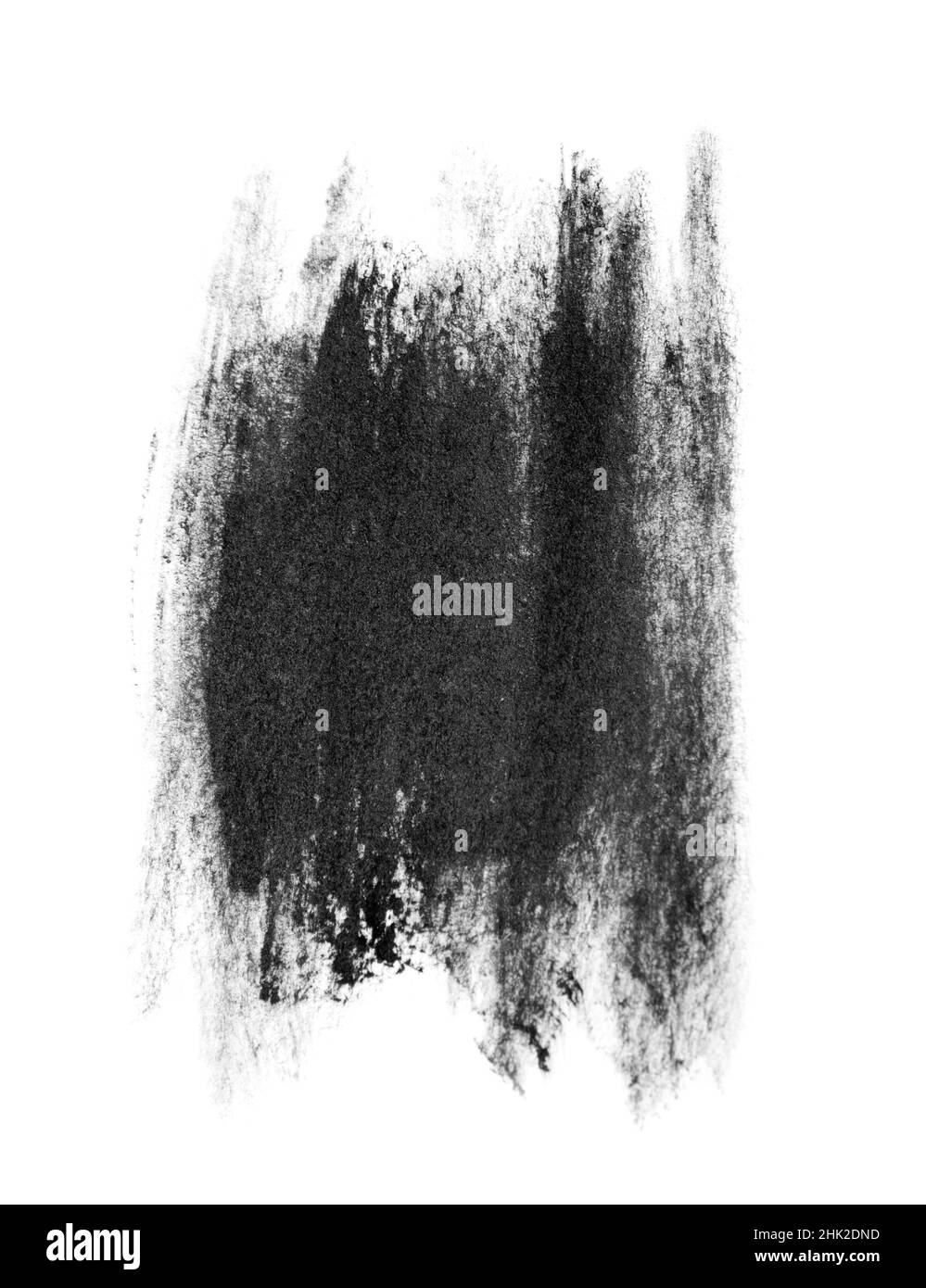 Schwarzer Pinsel streichelt Ölfarben auf weißem Papier. Isoliert auf weißem Hintergrund. Stockfoto