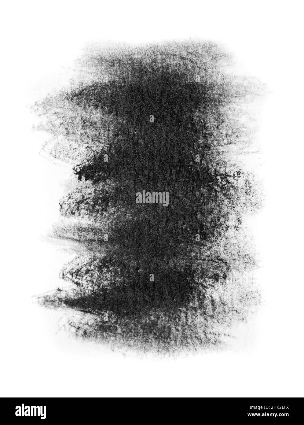 Schwarzer Pinsel streichelt Ölfarben auf weißem Papier. Isoliert auf weißem Hintergrund. Stockfoto