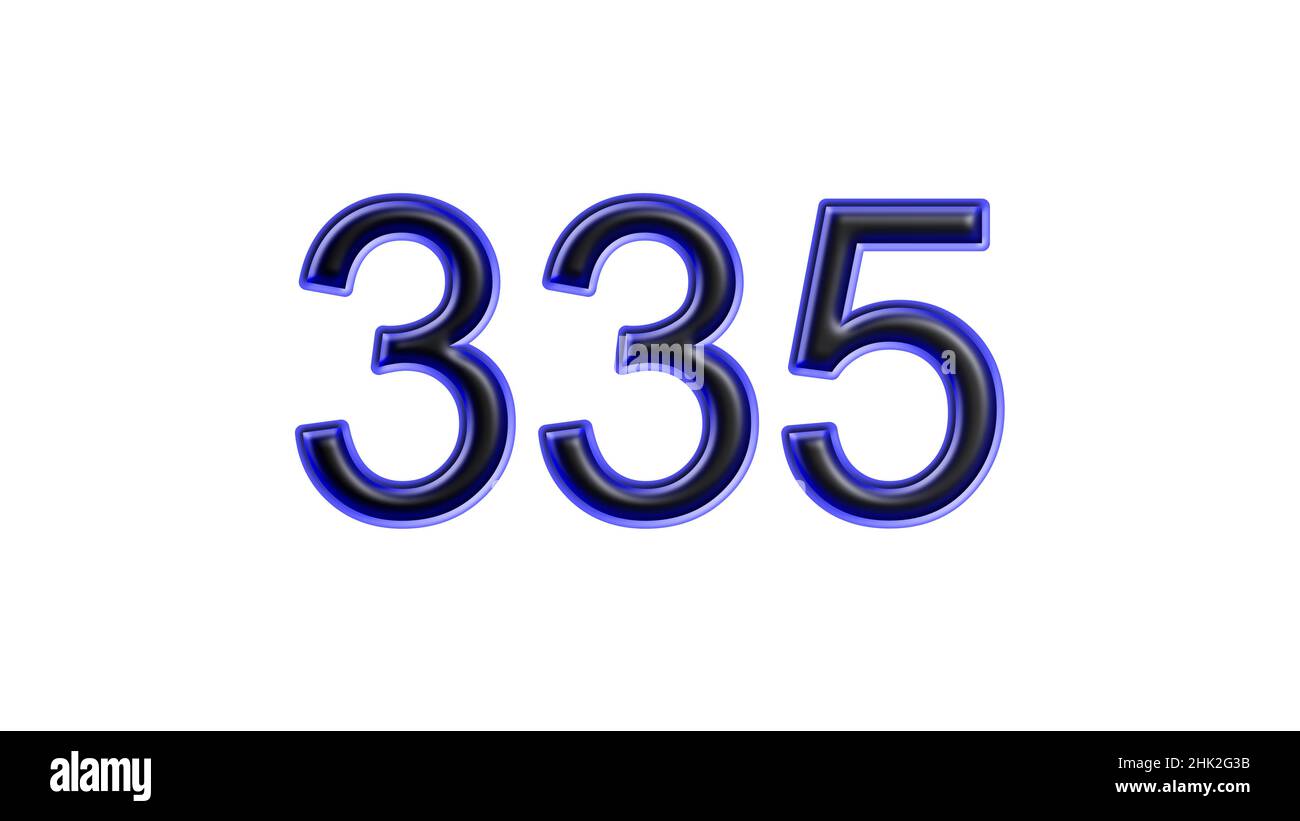 Blauer 335 Zahl 3D Effekt weißer Hintergrund Stockfoto