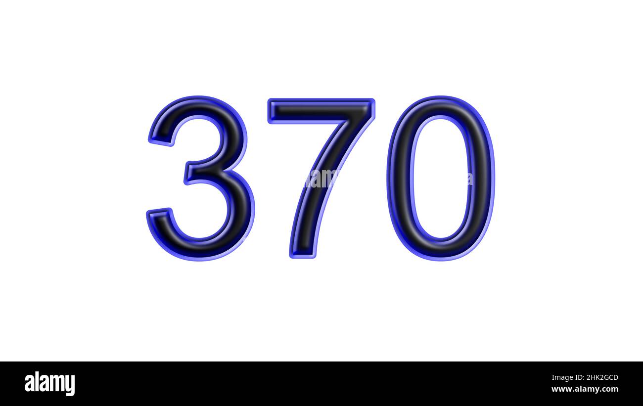 Blauer 370 Zahl 3D Effekt weißer Hintergrund Stockfoto