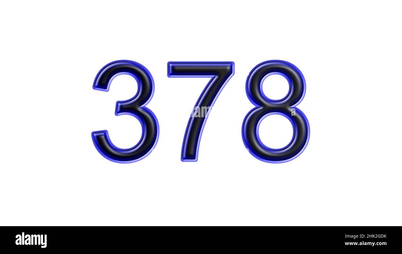 Blauer 378 Zahl 3D Effekt weißer Hintergrund Stockfoto