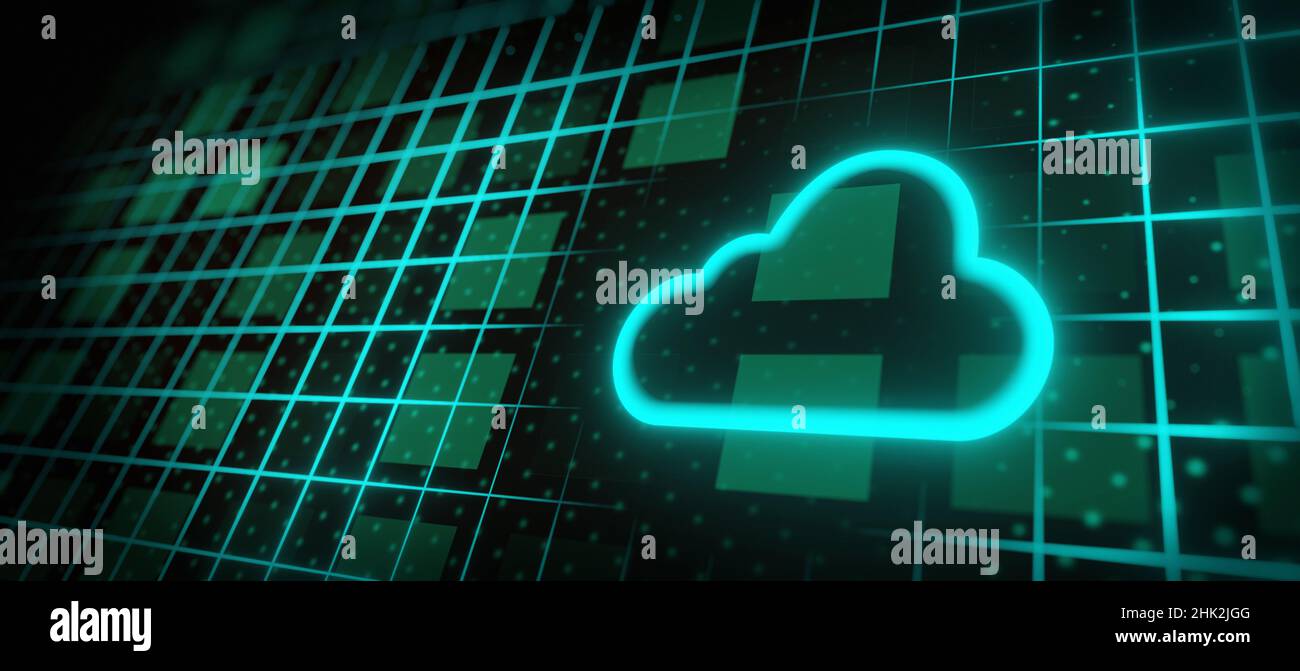 Cloud-Computing, Big Data. Das Konzept eines Rechenzentrums, einer Cloud-Datenbank, eines Serverkraftwerks der Zukunft. Digitale Informationstechnologien Stockfoto