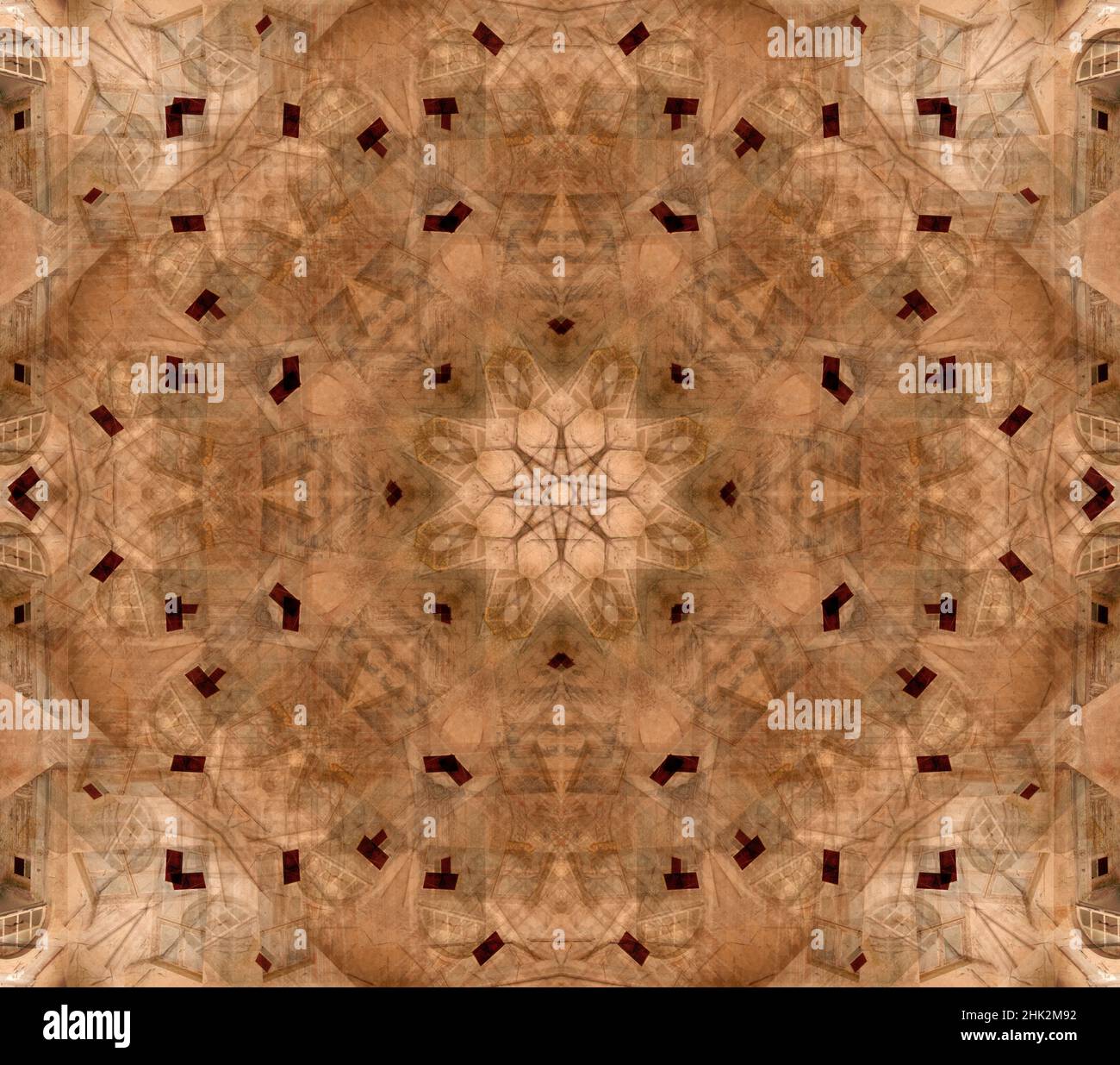 Braun und braun architektonisches Kaleidoskop abstrakt von Tür. Stockfoto