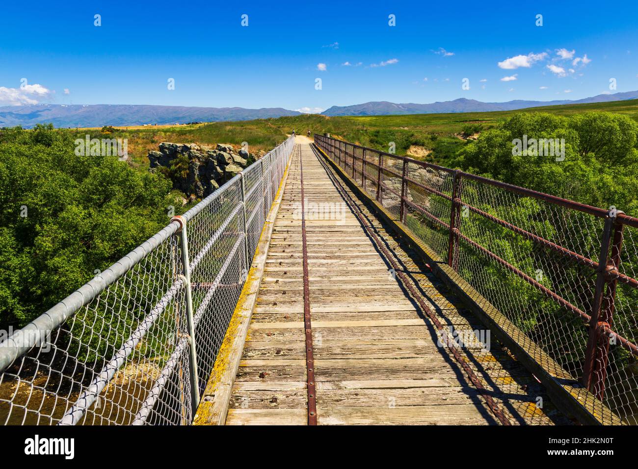 Die Manuherikia River Bridge auf dem Otago Central Rail Trail, Otago, South Island, Neuseeland Stockfoto