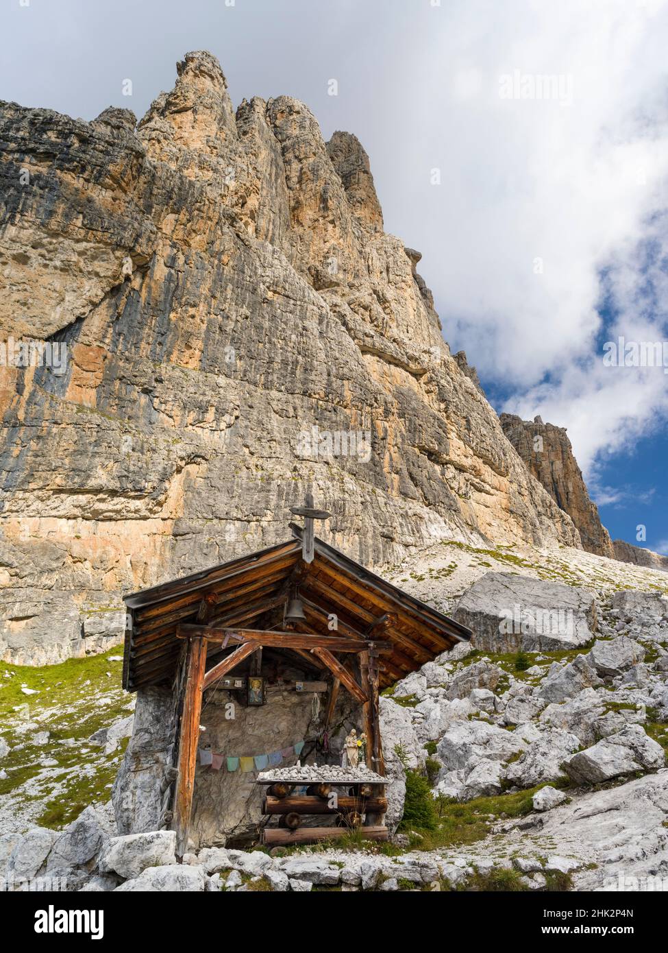 Kapelle des Rifugio Tuckett e Sella. Die Brenta-Dolomiten, UNESCO-Weltkulturerbe. Italien, Trentino, Val Rendena. (Nur Für Redaktionelle Zwecke) Stockfoto