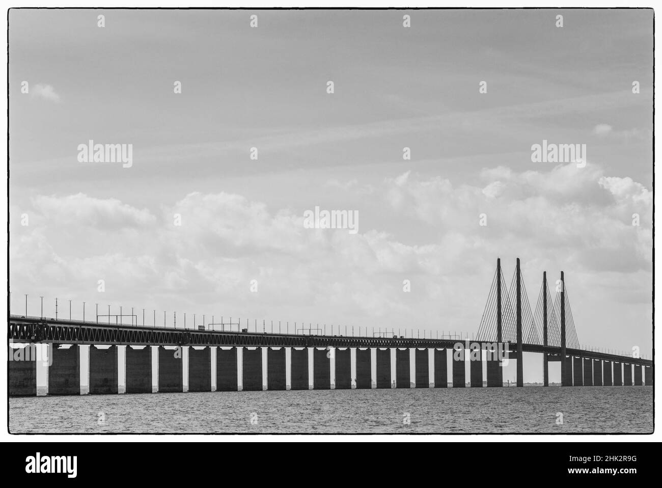 Schweden, Scania, Malmö, Oresund-Brücke, längste Kabelbrücke Europas, die Schweden und Dänemark miteinander verbindet Stockfoto