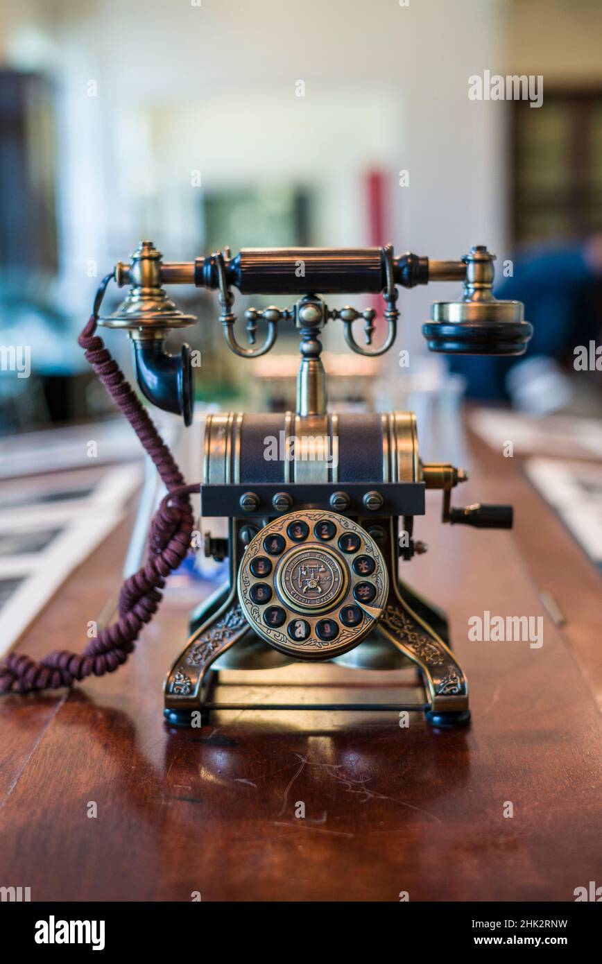 Schweden, Varmland, Karlskoga, das Labor von Alfred Nobel, das antike Labortelefon Stockfoto