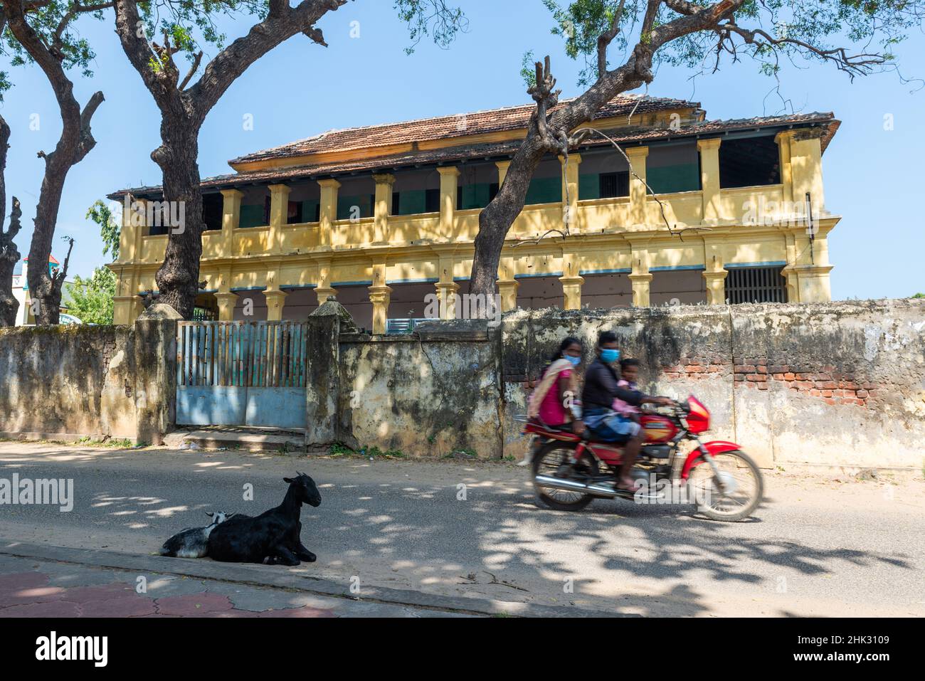 Tranquebar, Indien - Januar 2022: Kolonialgebäude im alten dänischen Dorf Tranquebar. Stockfoto