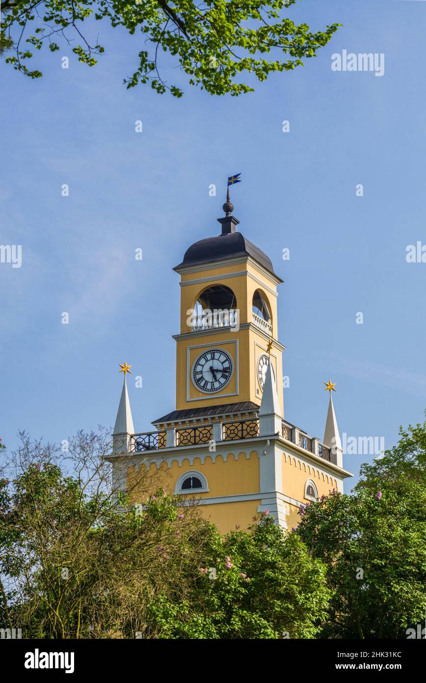 Südschweden, Karlskrona, Klockstapen, Uhrenturm im Admiralty Park Stockfoto