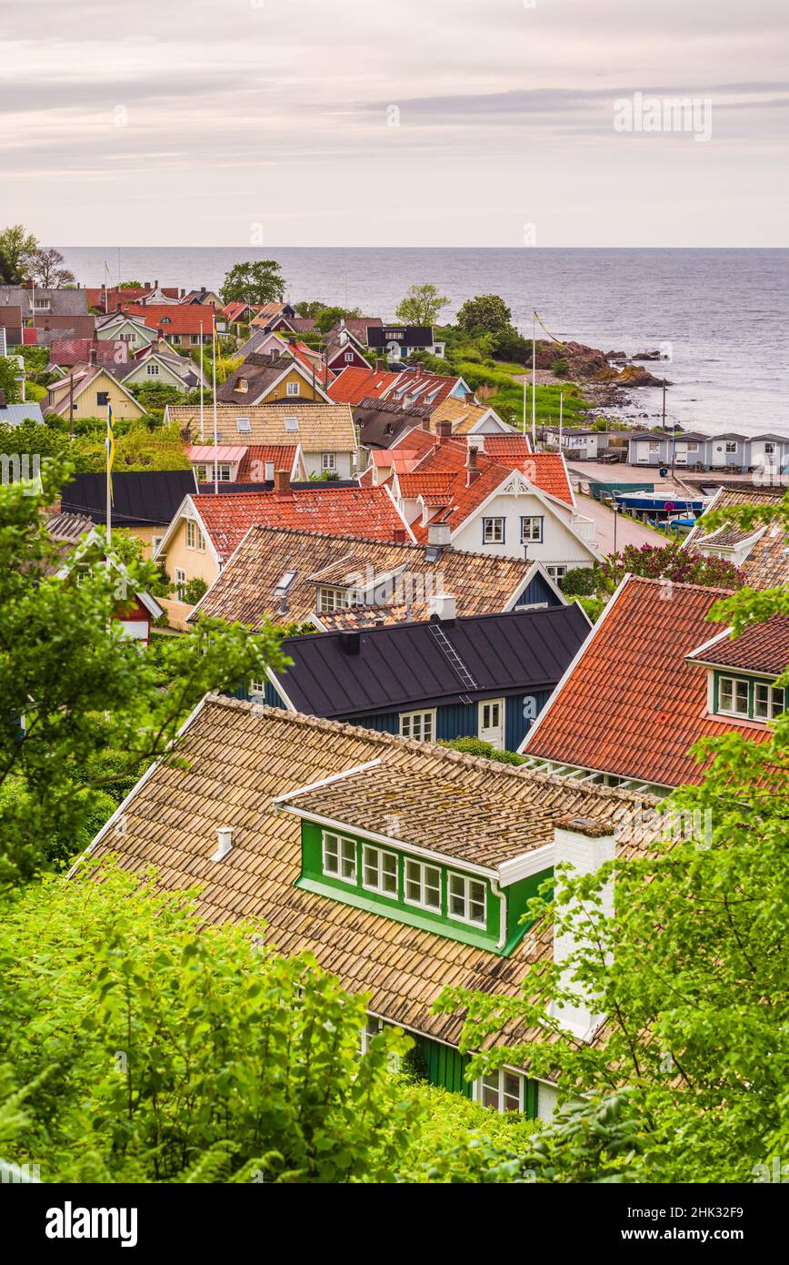 Schweden, Scania, Arild, Blick auf das Dorf mit hohem Winkel Stockfoto