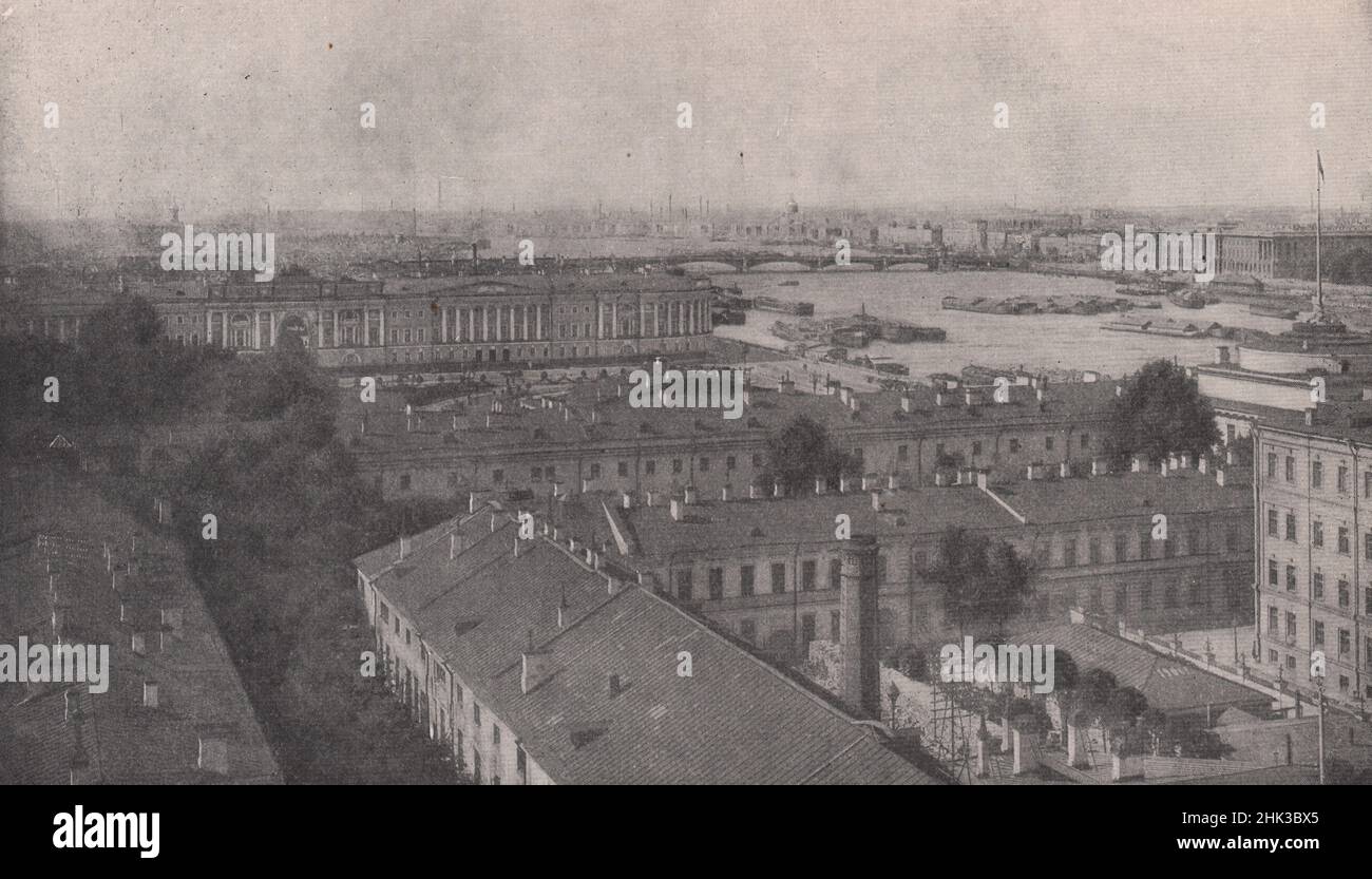 Gesamtansicht von Petrograd, der Hauptstadt des ehemaligen Russischen Reiches, mit der Nikolaivbrücke. Petrograd (St. Petersburg) (1923) Stockfoto