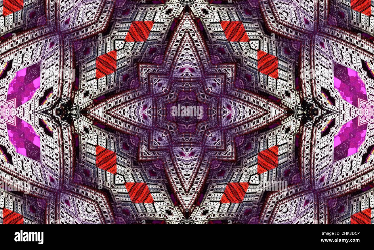 Lila wiederholen Blume verzieren Mandala Muster Hintergrund - abstrakte symmetrische Ornament Tapete Grafik Stockfoto