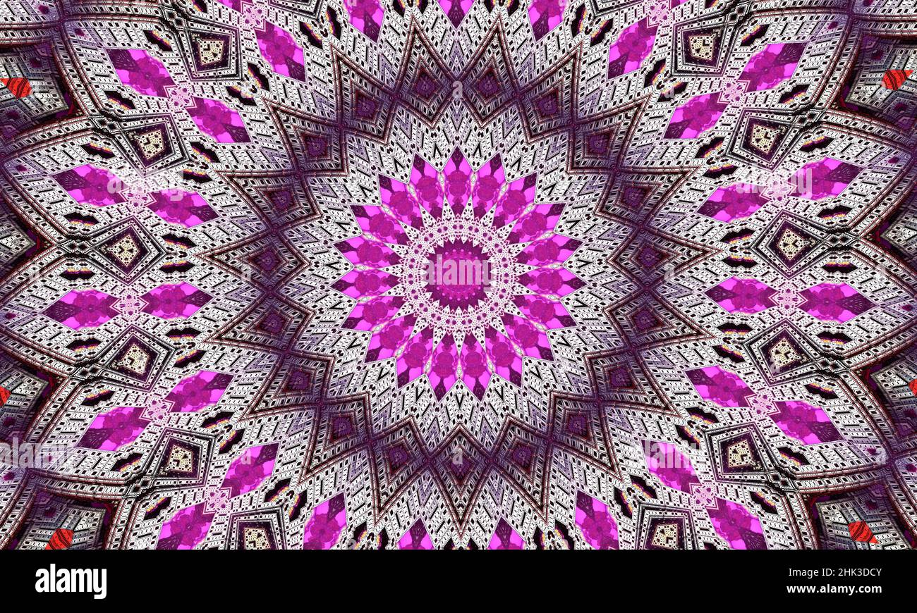 Lila wiederholen Blume verzieren Mandala Muster Hintergrund - abstrakte symmetrische Ornament Tapete Grafik Stockfoto