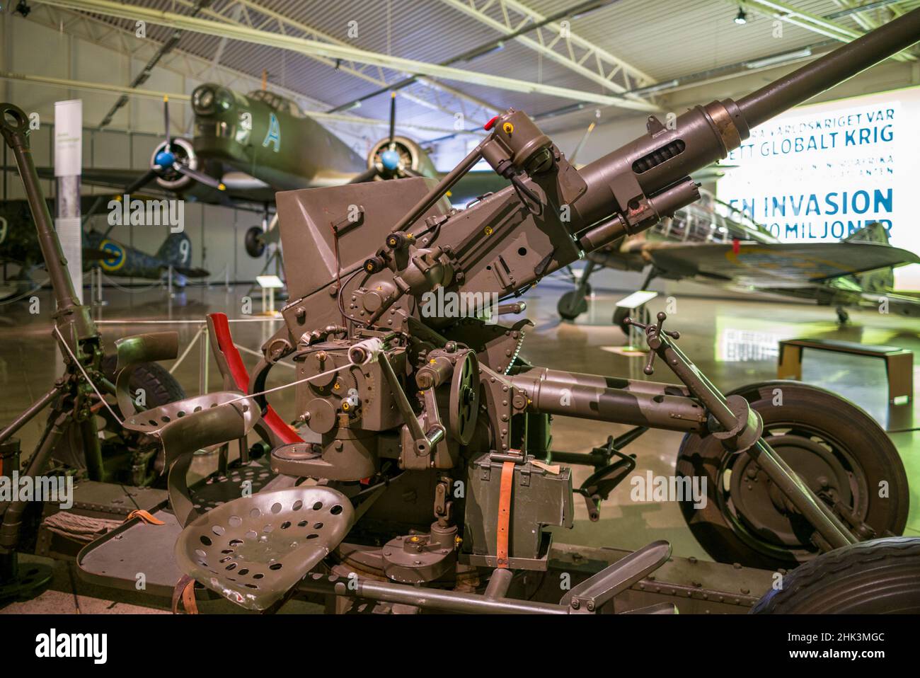 Schweden, Linkoping, Flygvapen Museum, Schwedisches Luftwaffenmuseum, Schwedische Bofors 40mm M-1936-Luftwaffe aus der WW2. Ära Stockfoto