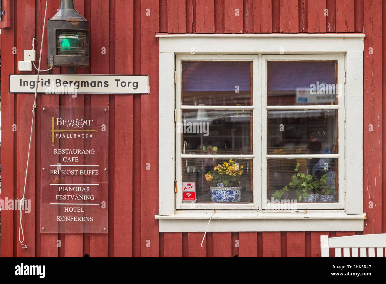 Schweden, Bohuslan, Fjallbacka, Schild für den Ingrid-Bergman-Platz, Schauspielerin Ingrid Bergman war lange Zeit wohnhaft Stockfoto