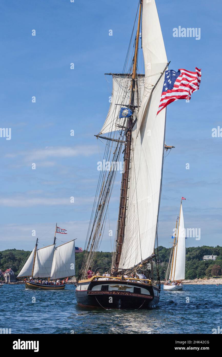 USA, Massachusetts, Cape Ann, Gloucester. Gloucester Schooner Festival, Schoner Parade der Segel. Stockfoto